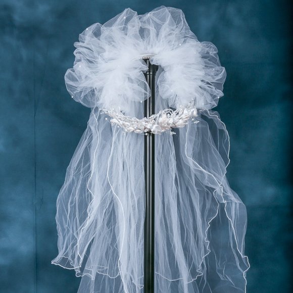 Vintage Wedding Dress + Vail  Mermaid White 4 - Picture 14 of 16